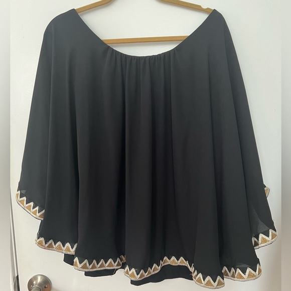 Hippy Heart Handmade Cape Top Shirt Art Deco Gold Metallic Triangle Trim XL Blk - Picture 7 of 7